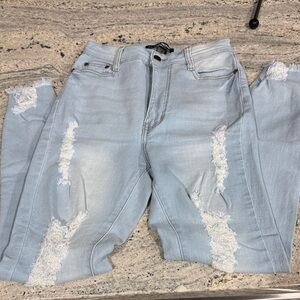 Light Blue Distressed Fashion Nova Women Skinny Jeans